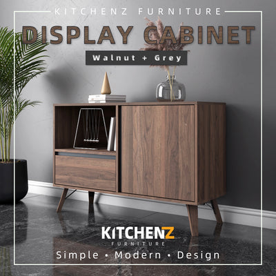 3.6FT Kinsley Series Display Cabinet with with 1 Door and Open Storage Drawer Cabinet-HMZ-FN-DC-K0167-GY