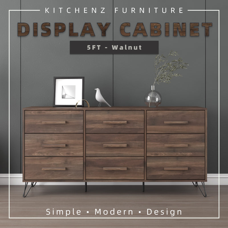 5FT Victor Series Display Cabinet with Drawer Storage Cabinet Sideboard Cabinet Living Cabinet-HMZ-FN-DC-V1405-WN