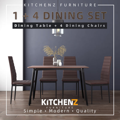 4 People Seater Modern Dining Table Set 1 Table + 4 Dining Chairs - HMZ-FN-DT-JT01(12070)-DB