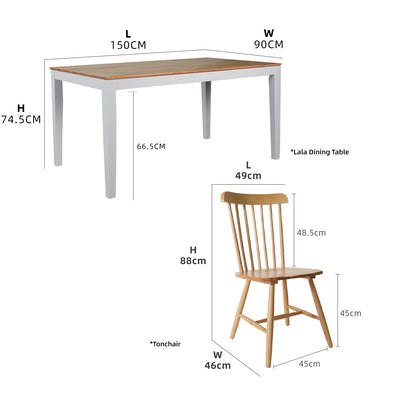 (FREE Shipping) 6 People Seater Dining Set with 1 Table Solid Wood 6 Chairs - Dining Set (1+6)