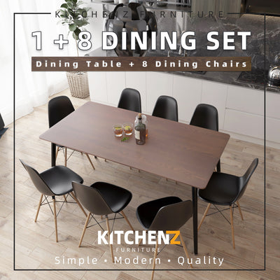 8 People Seater Solid Board Dining Set with 1 Wooden Texture Table 8 Chairs-HMZ-FN-DT-T01(18090)-DB