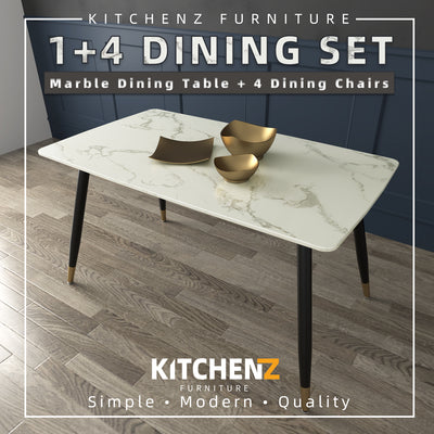 4 People Seater Modern Marble Dining Set with 1 Marble Table 4 Chairs-HMZ-FN-DT-T18(12070)-MB