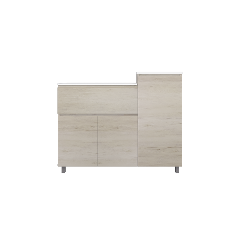 3.7FT Gas Cabinet White Solid Surface Table Top Drawer Almari Natural Oak / White Wash Gas Cyclinder Storage - HMZ-FN-GC-6121