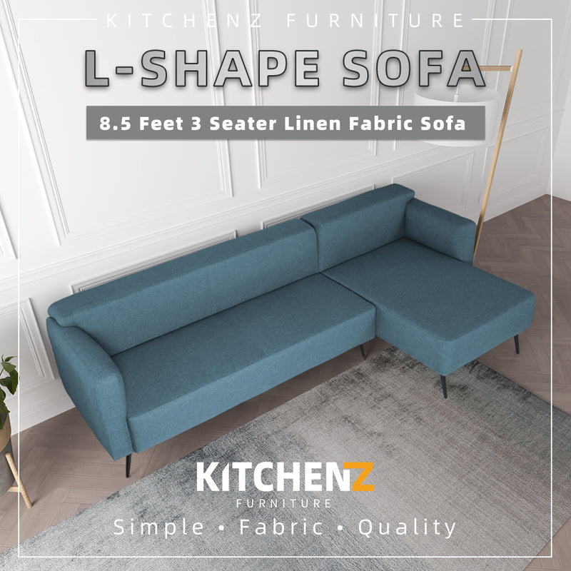 8.5FT L-Shape Linen Fabric 3 Seater Sofa-HMZ-FN-SF-AE330-CHAISE-L-3S