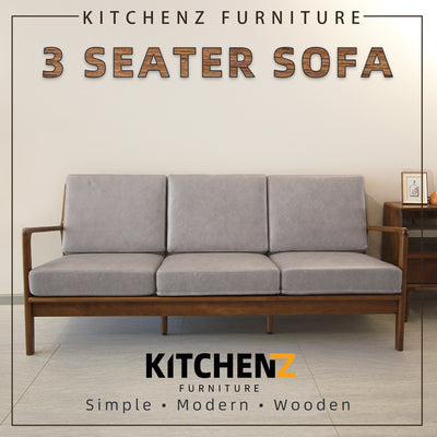 Legno Solid Wood Sofa Set 1+2+3 Seater with Grey Leathaire Cushion-HMZ-FN-SF-FJ2921V-WN+FJ2922V+FJ2923V