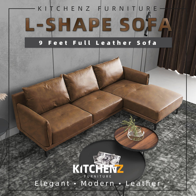 8.5FT Zevno L-Shape 3 Seater Genuine Leather Sofa / Chaise Sofa-HMZ-FN-SF-L988