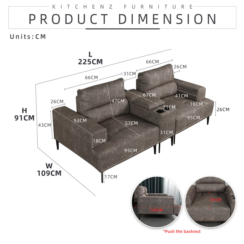 (FREE Shipping & FREE Installation) 2 Seater Sofa Adjustable Backrest / Cups Holder with Storage Box Metal Leg - N6631/N6637