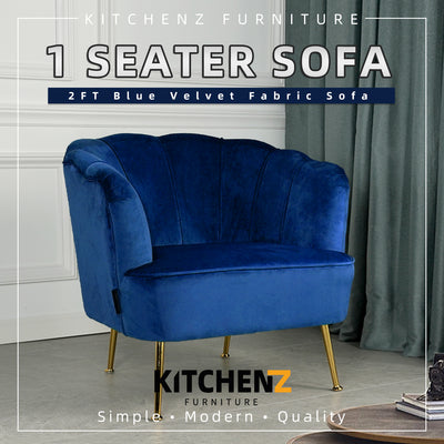 (FREE Shipping) 2FT Velvet Fabric Sofa / 1 Seater Sofa / Modern / Classical / Blue / Green-HMZ-FN-SF-S13-1S