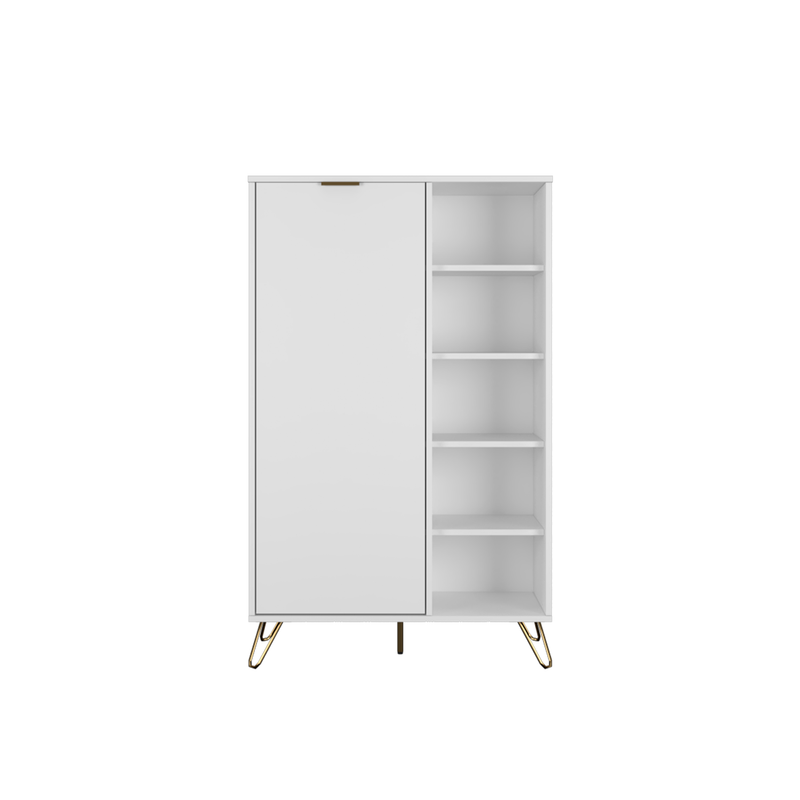 3FT Eudora Series Shoe Cabinet with 1 Door 5 Shelves & Open Storage-HMZ-FN-SR-E1881-WT