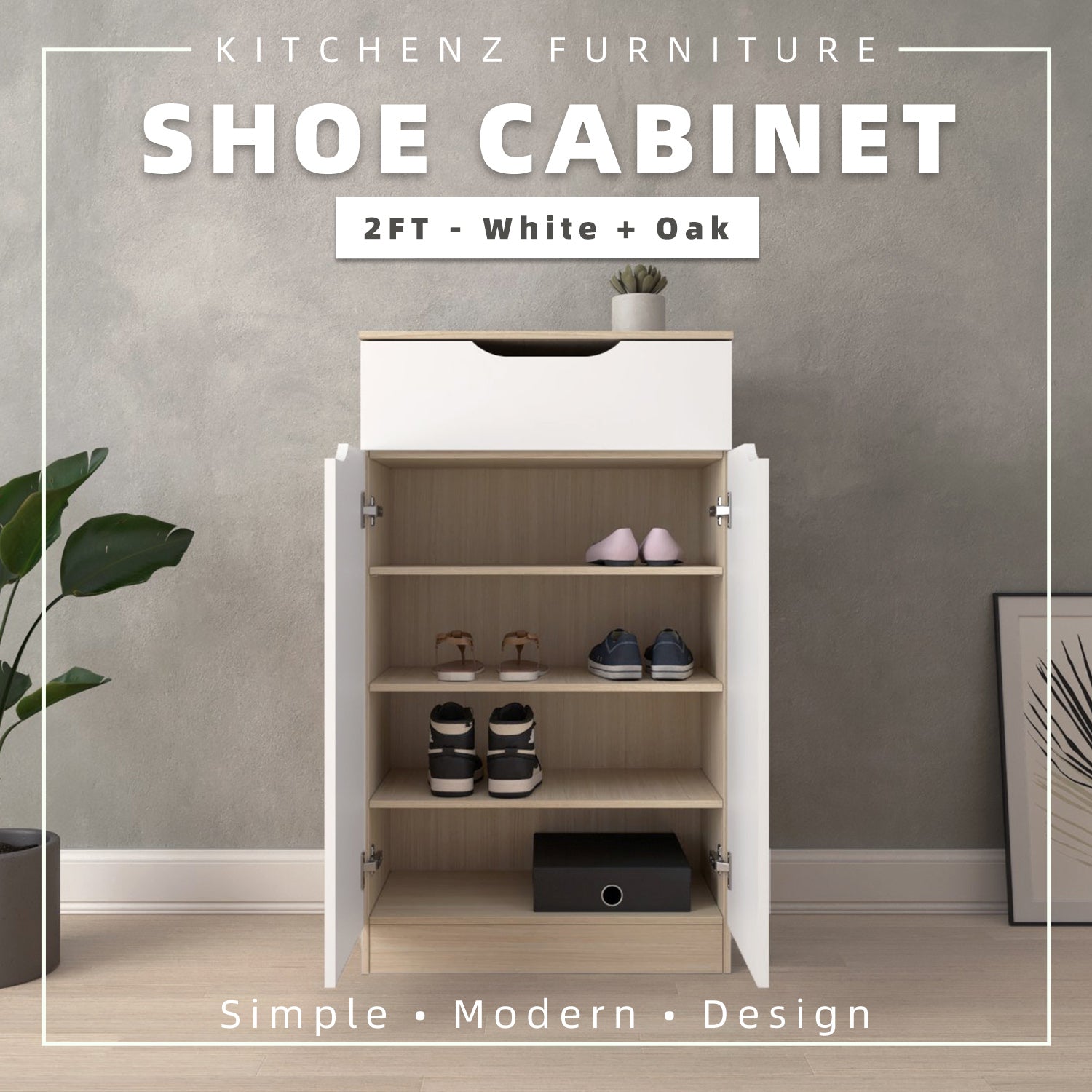 Hampton Style Shoe Rack (EM) 2FT/2.6FT Shoe Cabinet Modernist Design Shoe Rack / Rak Kasut-HMZ ...