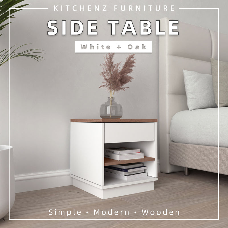 1.5FT Austral Series Side Table With 1 Drawer Bedroom Bedside Table - HMZ-FN-ST-AU0003-WT
