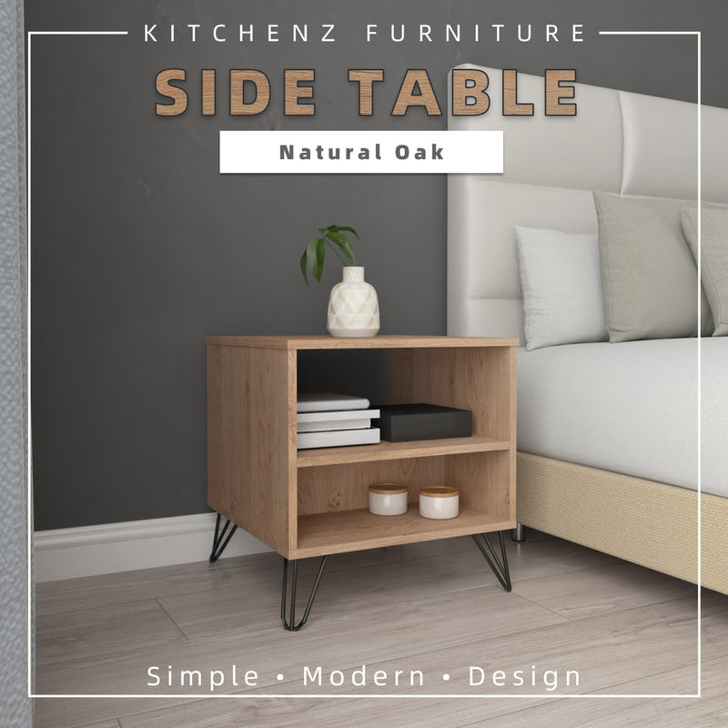 1.6FT Chester Series Side Table Bedroom Open Storage Bedside Table Meja Sisi Meja Kecil Metal Leg-HMZ-FN-ST-C5248-OAK