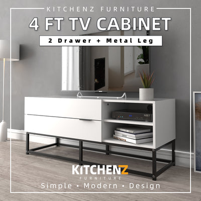 4FT Neva Series TV Cabinet Modernist Design / TV Rack / TV Console-HMZ-FN-TC-N1200-WT