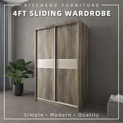 (EM) 4FT x 6FT Sliding Wardrobe Set / Side Table / Dressing Table-HMZ-FN-WD-3138-GY-SET