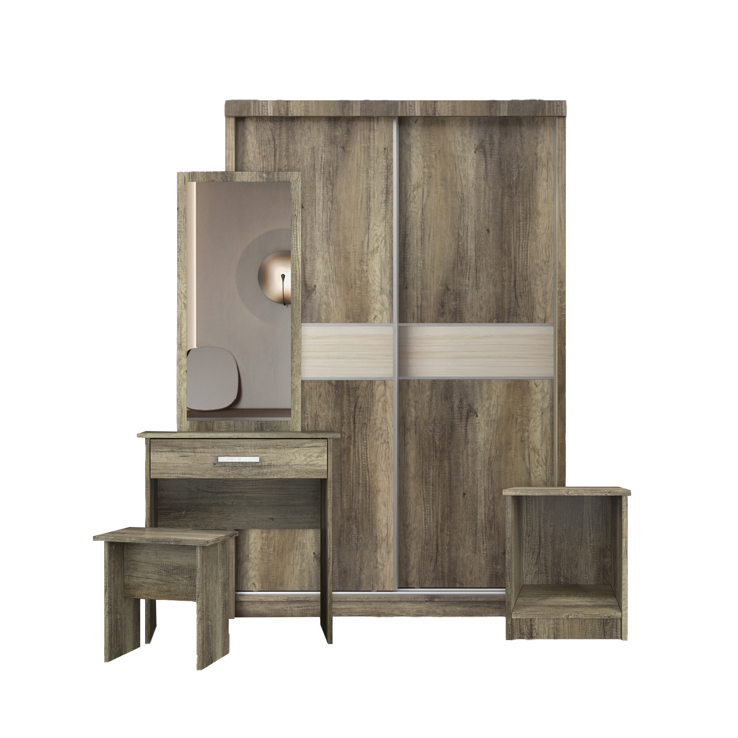 4FT x 6FT Sliding Wardrobe Set Side Table Dressing Table HMZ