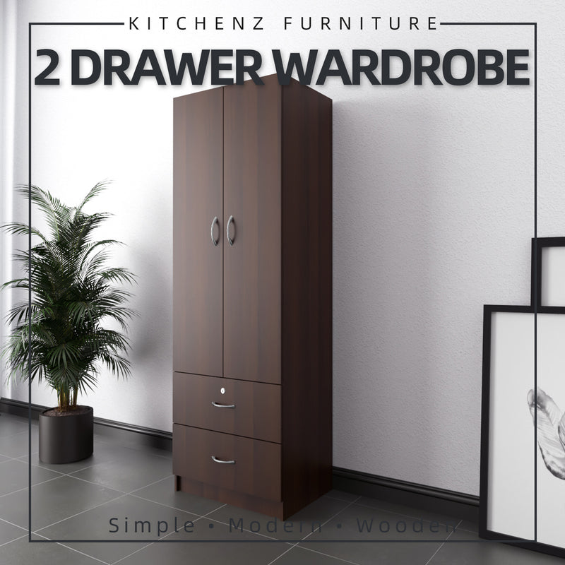 2 Door Wardrobe With 2 Drawer Solid Board / Almari Pakaian-HMZ-FN-WD-6004