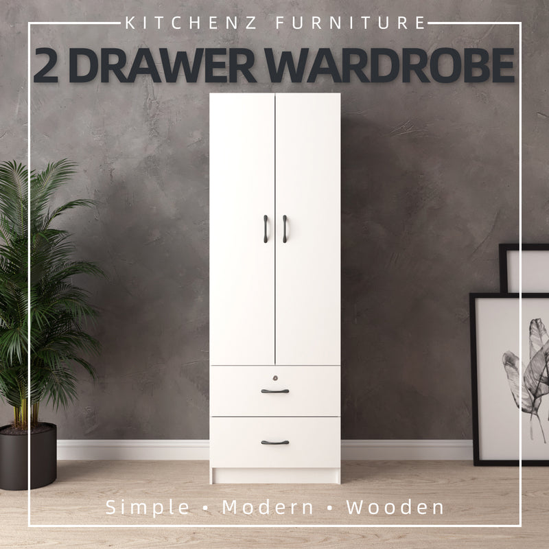2 Door Wardrobe With 2 Drawer Solid Board / Almari Pakaian-HMZ-FN-WD-6004