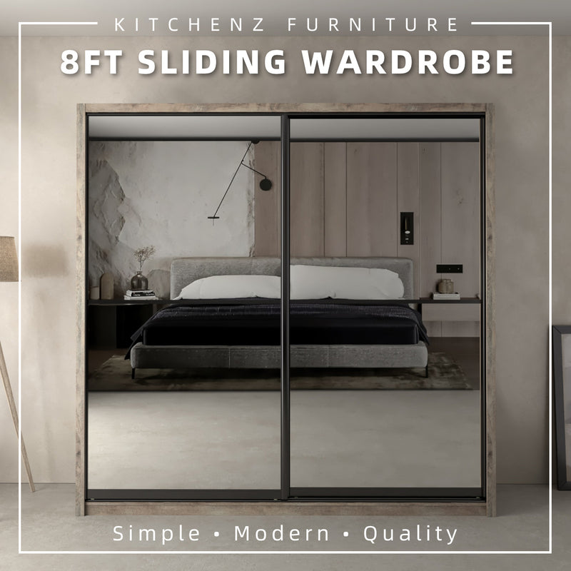 (FREE Shipping & FREE Installation) 8FT Sliding Doors Wardrobe / 3 Different Colors / Mirror / Anti-Jump / Almari Baju