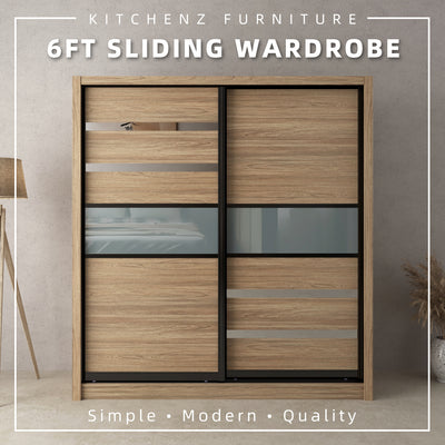 (FREE Shipping & FREE Installation) 4/5/6FT Sliding Doors Wardrobe / 3 Different Colors & Size / Mirror / Anti-Jump / Almari Baju