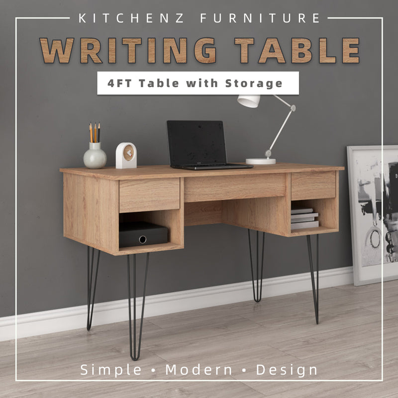 4FT Chester Series Writing Table with Storage Office Study Table Metal Leg-HMZ-FN-WT-C7512-OAK
