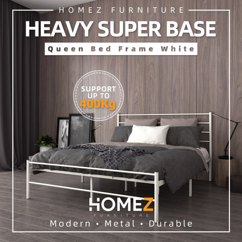 Queen Size Heavy Super Base Bed Frame with Powder Coat Metal-HMZ-FYDB00021/2/3/4-WHT/STB