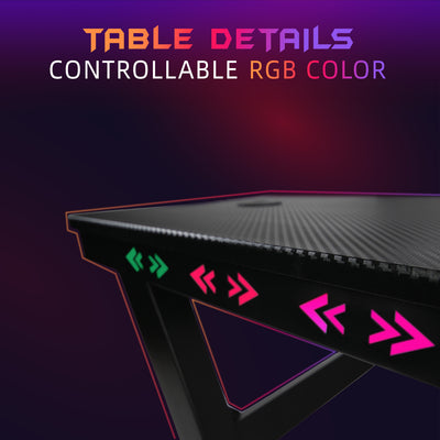 120CM / 140CM Z Series LED Lighting Carbon Fiber Surface E-sports RGB Gaming Table-HMZ-GT-JF-12060/14060-ZL-BK-LED