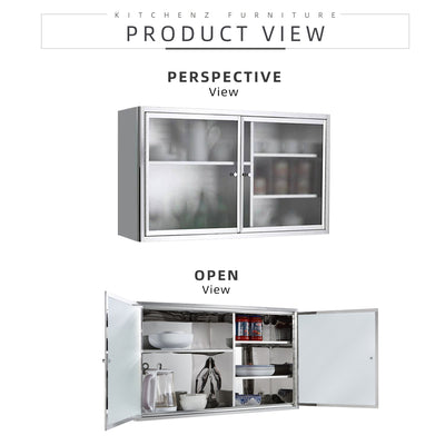 8 Sizes Wall Mounted Stainless Steel with Glass Door Storage Cabinet for Multi-places Used-HMZ-KC-7032-WG
