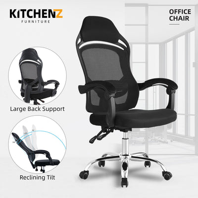(EM) High Back Black Mesh Ergonomic Office Chair with Chrome Leg-HMZ-OC-HB-806-BK