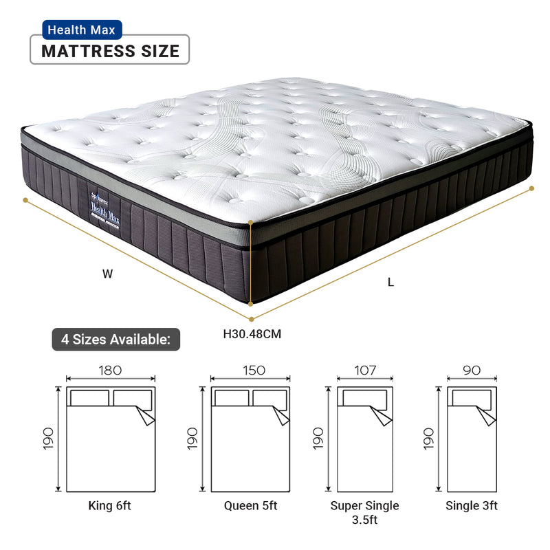 (FREE Shipping) 12inch SpinaRez Health Max Tilam Mattress US Hybrid Spring System with HeiQ Viroblock Technology-Spinarez-HealthMax