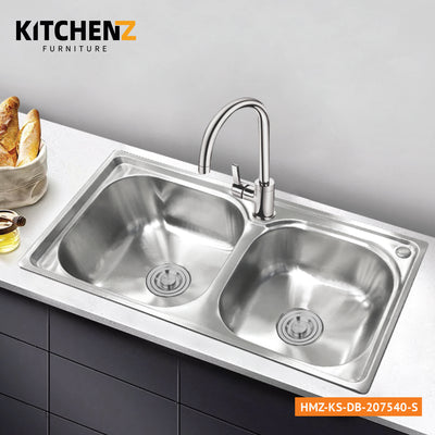 SUS201 Stainless Steel Double Bowl Kitchen Sink-KZ-KS-DB-207540-S