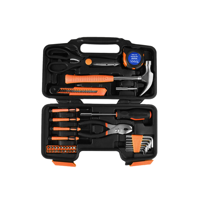 39 PCS Orange Hand Tool Set / General Household Hand Tool Kit with Plastic Toolbox Storage Case-LF-DT-HT-YT39
