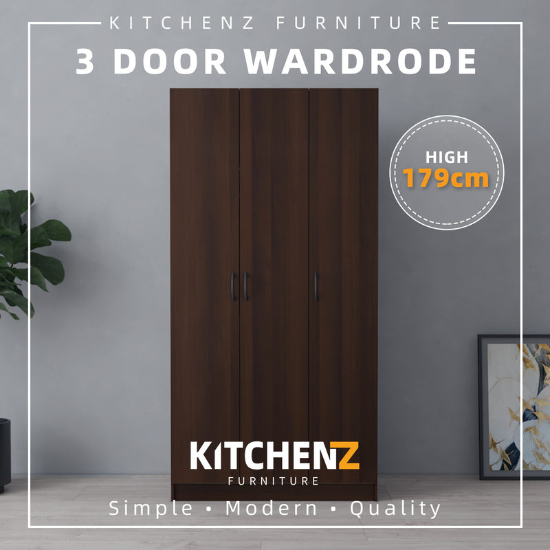 (EM) 3FT 3 Door Wardrobe Solid Board with 6 Shelves-HMZ-FN-WD-6001