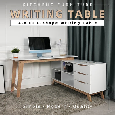 (EM) 3.8FT Simona Series Writing Table with Storage / Office Table / Meja Belajar / Meja Pejabat-HMZ-FN-WT-S1-WT