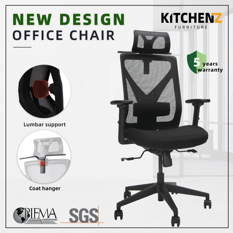 (EM) Mike High Back Mesh Ergonomic Office Chair-HMZ-OC-HB-MIKE-BK+BK