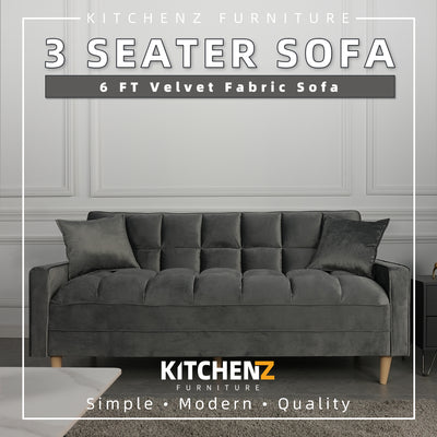 (FREE Shipping & FREE Installation) 6FT 3 Seater Sofa with Pillow / Velvet Fabric / PVC Leg - HMZ-FN-SF-N6832
