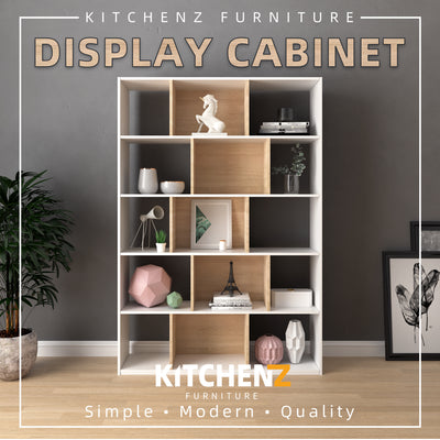 4FT Simona Series Display Cabinet Particle Board with Open Storage Shelves-HMZ-FN-DC-23003-WT