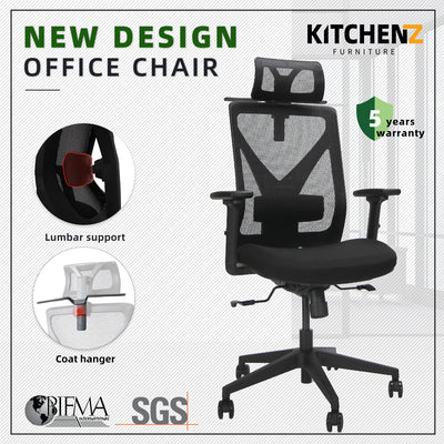 Mike High Back Mesh Ergonomic Office Chair-HMZ-OC-HB-MIKE-BK+BK