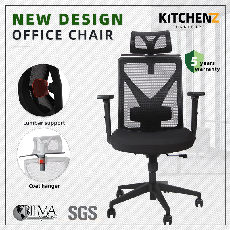(EM) Mike High Back Mesh Ergonomic Office Chair-HMZ-OC-HB-MIKE-BK+BK