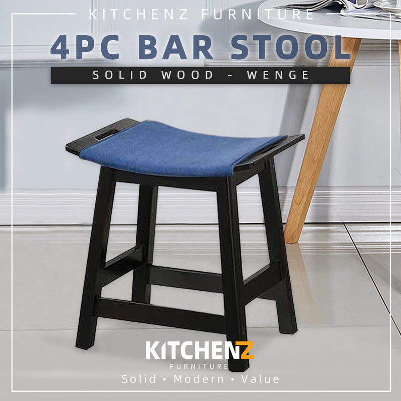 4PCS Solid Wood Bar Stool with Jeans Fabric / Small Size / Cafe / Pub / Wenge / White - SSH-FN-118-JEANS