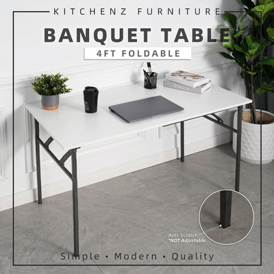 (EM) Foldable Banquet Table Melamine Table Top Powder Coat Metal Leg White - 420
