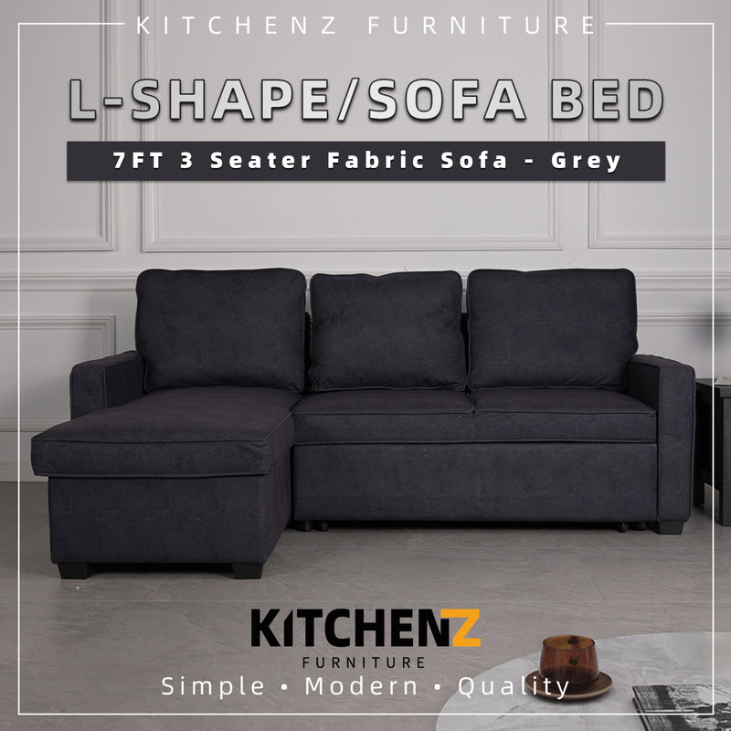 (FREE Shipping) 7FT L Shape Sofa 3 Seater Multifunctional Sofa Bed Storage Box / Grey-ESF4344-GY