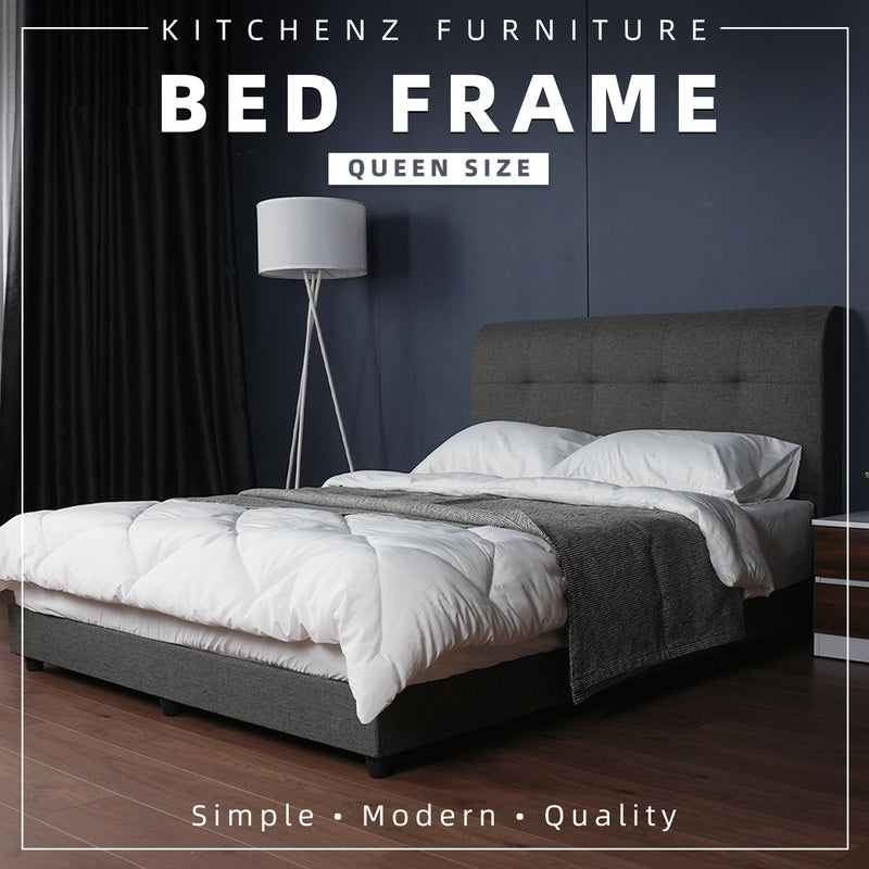 (FREE Shipping & FREE Installation) Divan Queen Size Bed Frame Katil Queen High Headboard Linen Fabric Bed Frame with Pillow Type / Hidden Storage