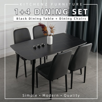 (FREE Shipping & FREE Installation) 4 People Seater Dining Set with 1 Porcelain (Ceramic)Table 4 Metal Leg Chairs - Dining Set (1+4)