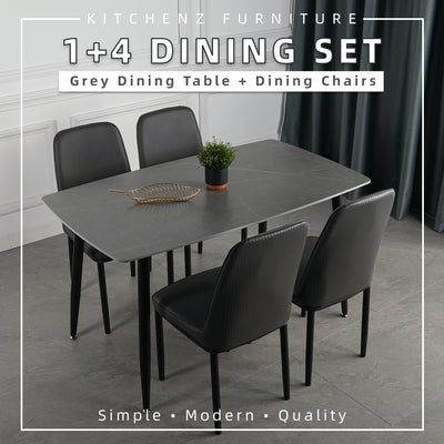 (EM) 4 People Seater Dining Set with 1 Porcelain (Ceramic)Table 4 Metal Leg Chairs - Dining Set (1+4)