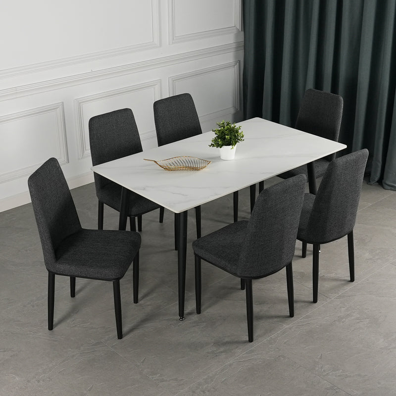 (FREE Shipping & FREE Installation) 6 People / 8 People Seater Marble Dining Set / Fabric Dining Chairs / Metal Legs-HMZ-FN-DT-8004/9-MARBLE