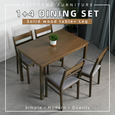 4 People Seater Okoume Solid Wood Dining Set with 1 Table 4 Chairs-Okoume Dining Set (1+4)