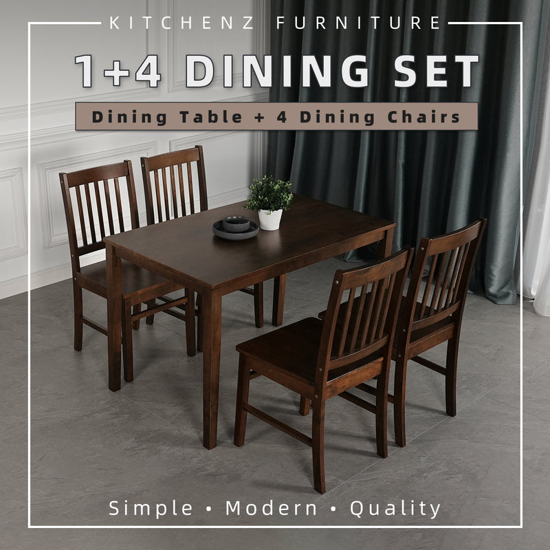 (FREE SHIPPING) 4 People Seater Pusan Metro Dining Set with 1 Table Solid Wood 4 Dining Chairs - HMZ-FN-DT-Metro(12075)-WN/DT-Metro(11370)-W5