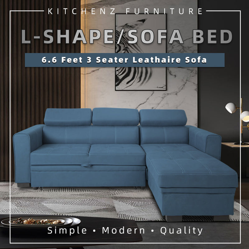 (EM) 6.6FT L-Shape Leathaire 3 Seater Sofa / Sofa Bed-HMZ-FN-SF-Y2960