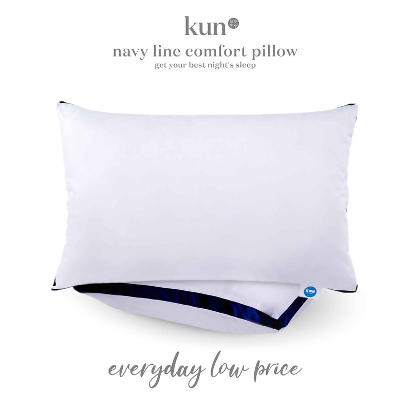 (EM) Kun Luxury Navy Line Comfort Pillow Filling 100% Cotton Fabric (1.4kg)-NAVY-1828