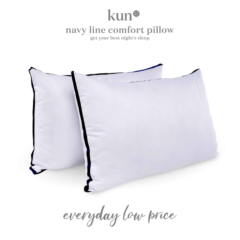 (EM) Kun Luxury Navy Line Comfort Pillow Filling 100% Cotton Fabric (1.4kg)-NAVY-1828